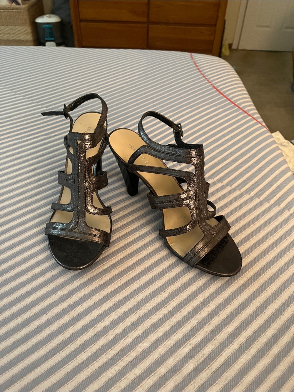 Franco Sarto Strappy Metallic  Gun metal High-Heel Sandals